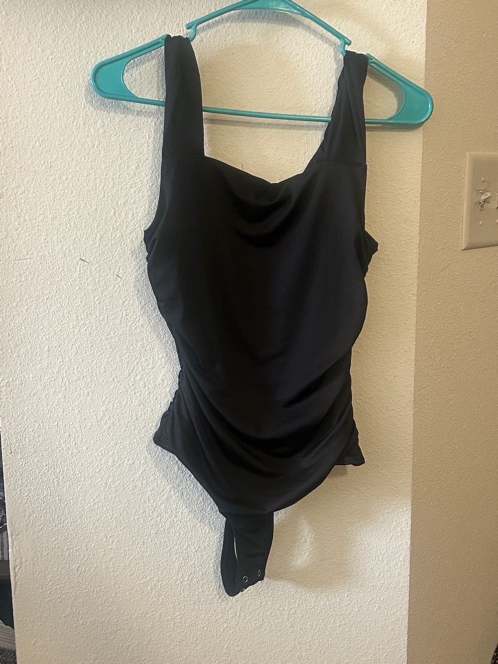 Bar III Black Sleeveless Draped Bodysuit